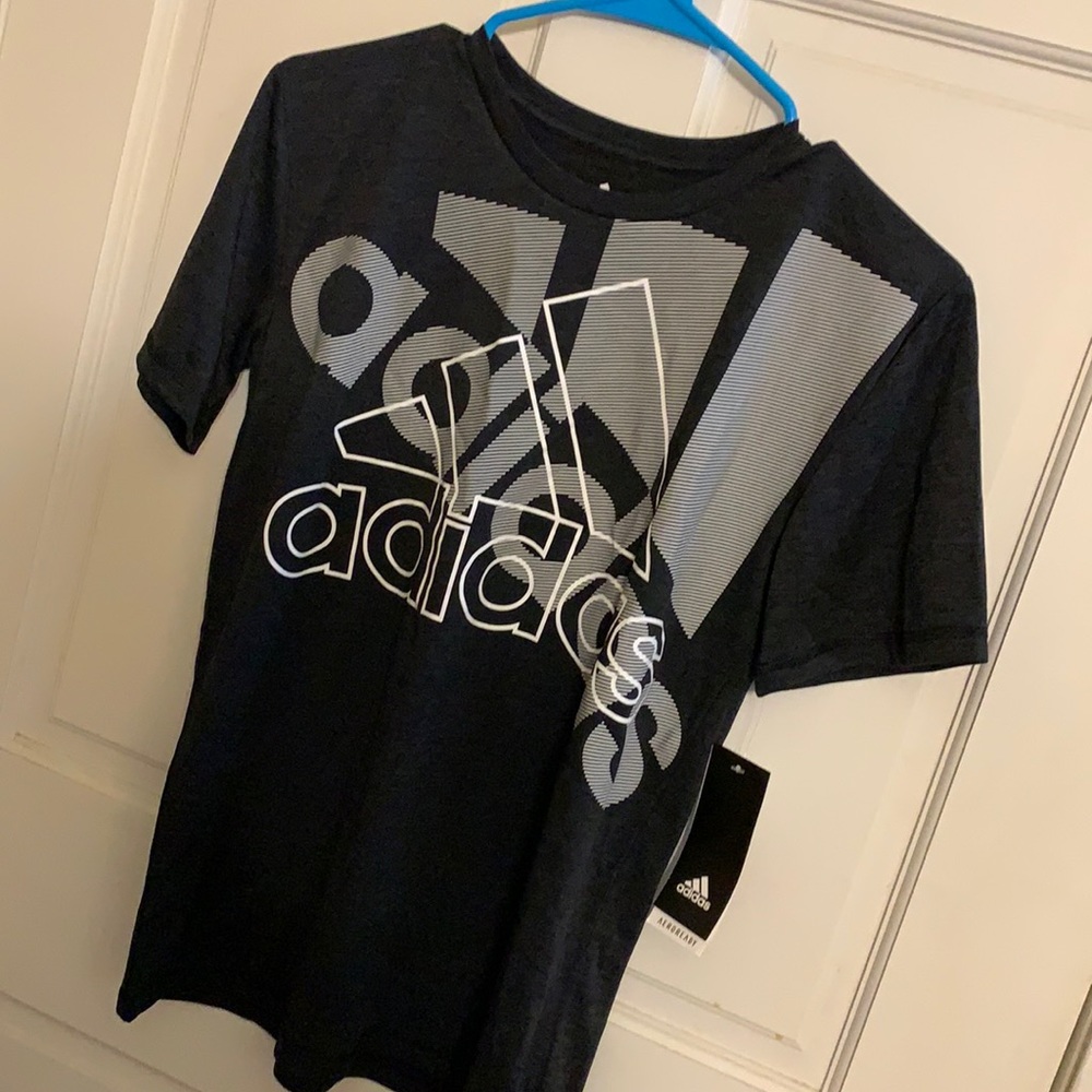 NWT Adidas M(10-12) charcoal gray aeroready poly sport tee
